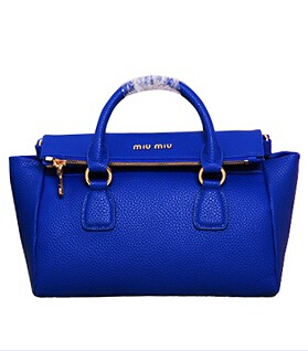 Miu Miu Blue Original Litchi Pattern Leather Top Handle Bag