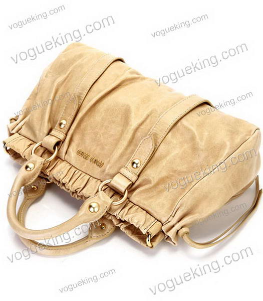 Miu Miu Bow Embellished Imported Oil Wax Calfskin Handbag Apricot-2