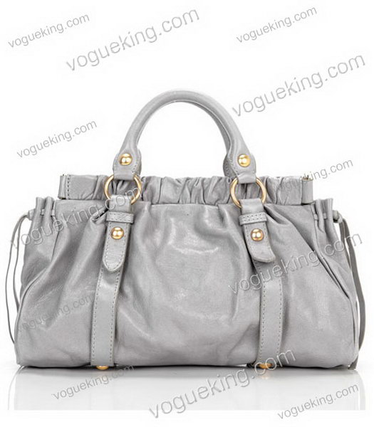 Miu Miu Bow Embellished Imported Oil Wax Calfskin Handbag Light Grey-2