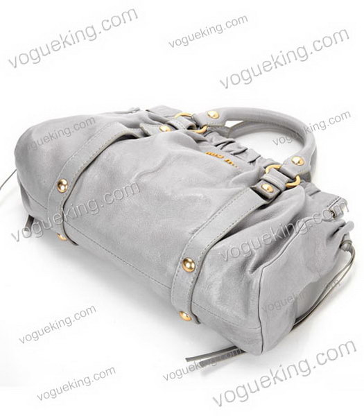 Miu Miu Bow Embellished Imported Oil Wax Calfskin Handbag Light Grey-3