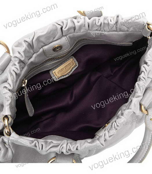 Miu Miu Bow Embellished Imported Oil Wax Calfskin Handbag Light Grey-4