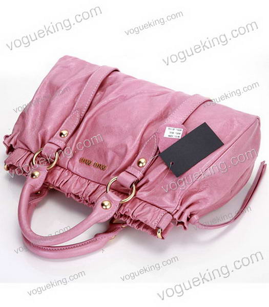 Miu Miu Bow Embellished Imported Oil Wax Calfskin Handbag Pink-2