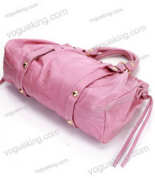 Miu Miu Bow Embellished Imported Oil Wax Calfskin Handbag Pink-3