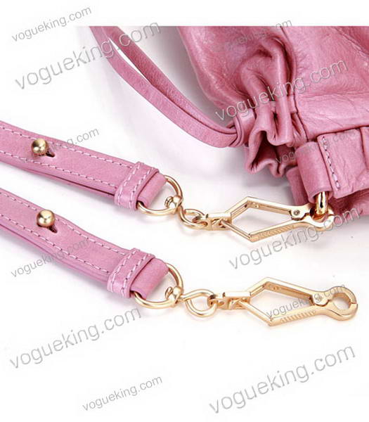 Miu Miu Bow Embellished Imported Oil Wax Calfskin Handbag Pink-5