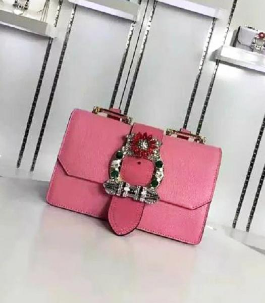 Miu Miu Cherry Pink Leather Colorful Diamonds 22cm Small Bag