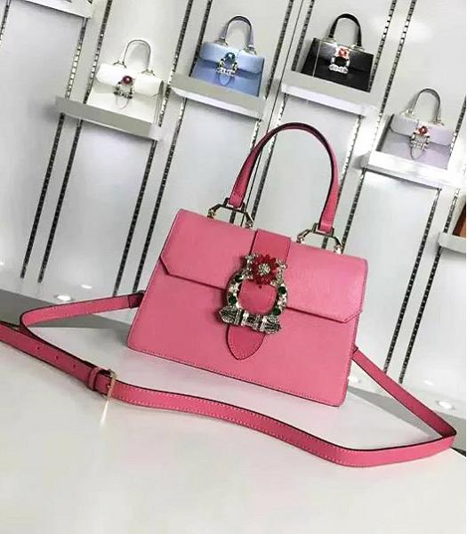 Miu Miu Cherry Pink Leather Colorful Diamonds 28cm Tote Bag