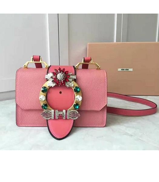 Miu Miu Cherry Pink Original Leather Colorful Diamonds 22cm Shoulder Bag