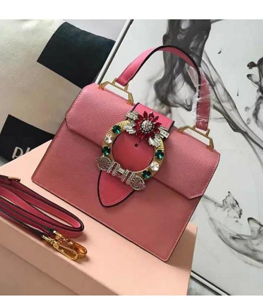 Miu Miu Cherry Pink Original Leather Colorful Diamonds 28cm Tote Bag