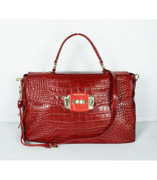 Miu Miu Croc Veins Leather Tote Bag Red