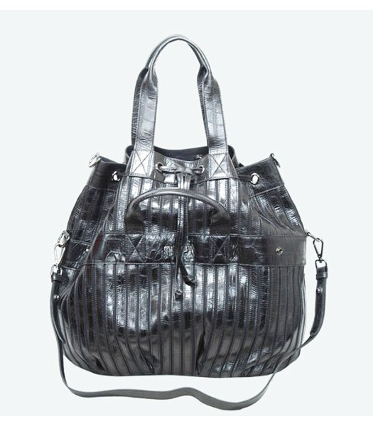 Miu Miu Croco Veins Leather Double Handle Bag Black