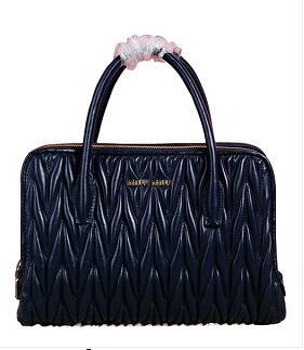 Miu Miu Dark Blue Matelasse Original Lambskin Leather Medium Top Handle Bag