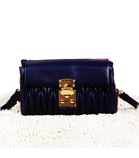 Miu Miu Dark Blue Matelasse Original Lambskin Leather Small Shoulder Bag