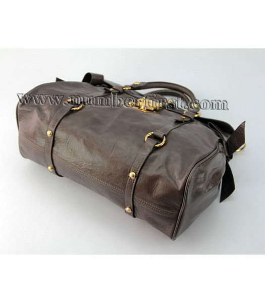 Miu Miu Dark Grey Horse Oil Leather Shoulder Tote Bag-5