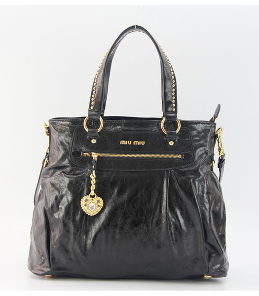 Miu Miu Designer Horse Oil Leather Top Handle Bag in Black