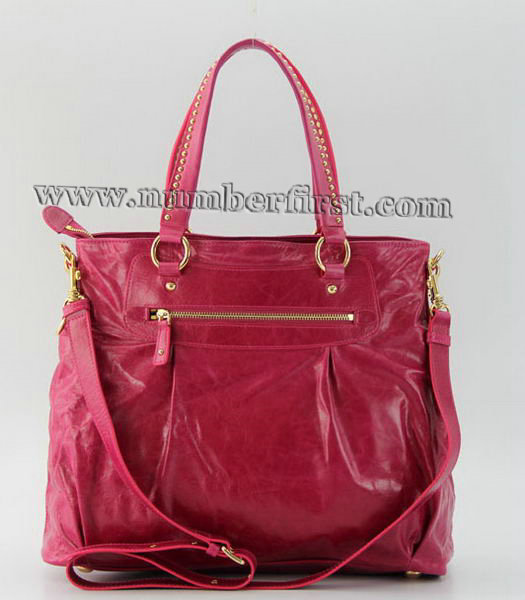 Miu Miu Designer Horse Oil Leather Top Handle Bag in Fuchsia-2