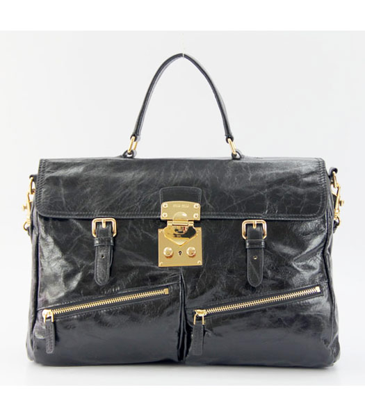 Miu Miu Genuine Leather Shoulder Bag in Black