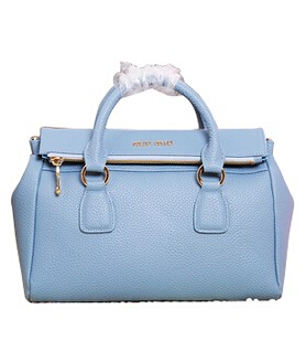 Miu Miu Grey Blue Original Litchi Pattern Leather Top Handle Bag