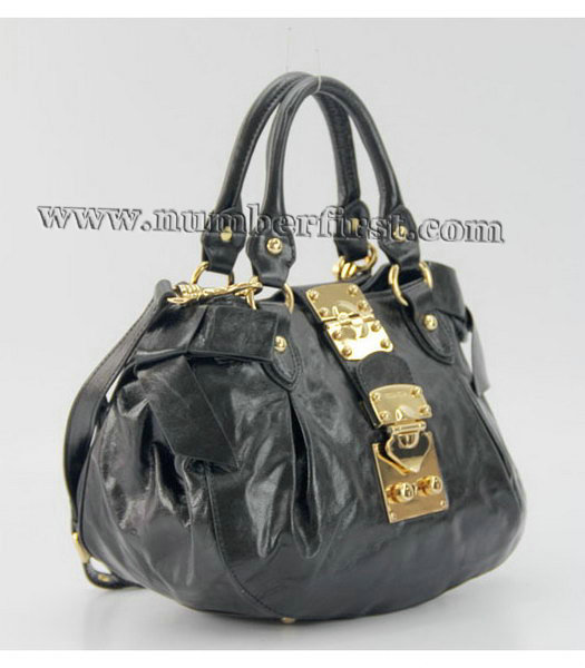 Miu Miu Horse Oil Leather Shoulder Tote Bag in Black-1