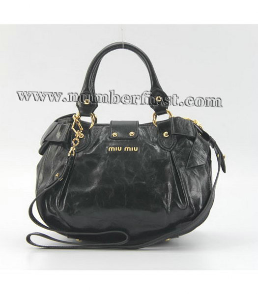 Miu Miu Horse Oil Leather Shoulder Tote Bag in Black-2