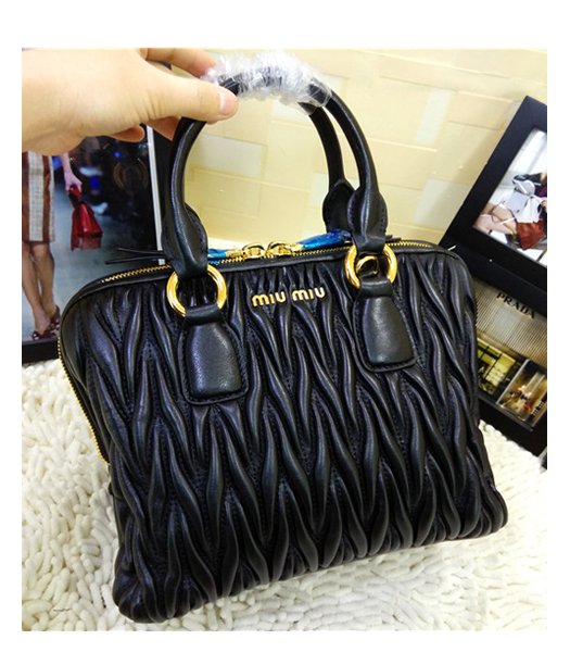 Miu Miu Hot-sale Black Matelasse Leather Top Handle Bag