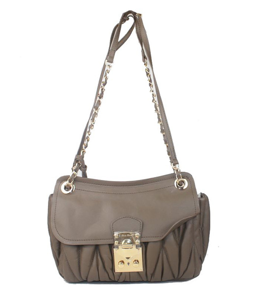 Miu Miu Khaki Lambskin Leather Handbag with Chains