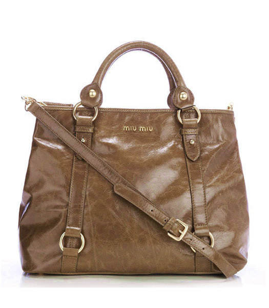 Miu Miu Khaki Oil Wax Calfskin Leather Top Handle Bag