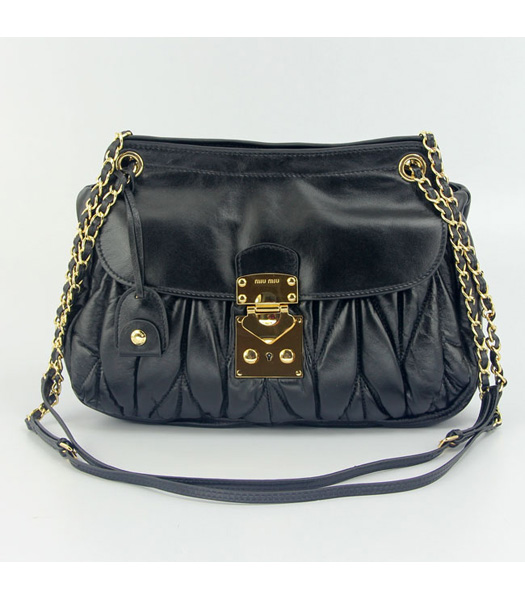 Miu Miu Lambskin Black Leather Handbag with Chains 