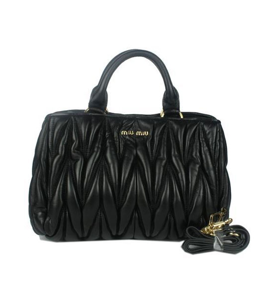 Miu Miu Large Black Matelasse Lambskin Leather Handbag