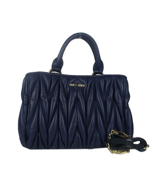 Miu Miu Large Sapphire Blue Matelasse Lambskin Leather Handbag