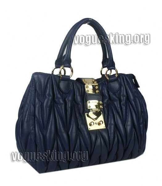 Miu Miu Large Sapphire Blue Matelasse Lambskin Leather Tote Bag-1