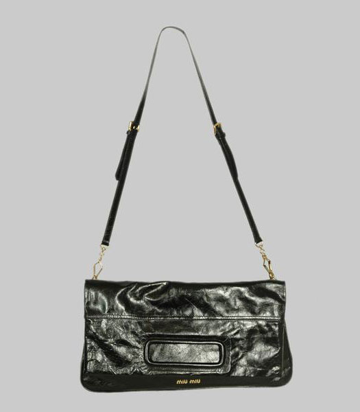 Miu Miu Large Shoulder Handbag Black Oil Wax Leather