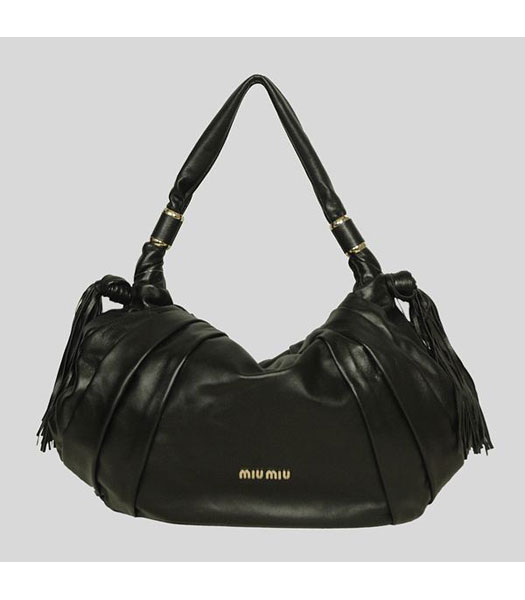 Miu Miu Large Shoulder PM Bag Black Lambskin Leather_8670S