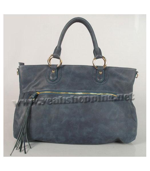 Miu Miu Large Suede Shopping Bag Blue Oil Leather-1