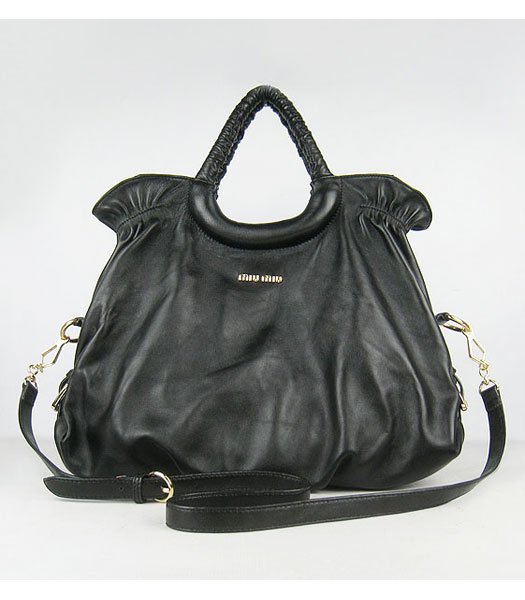 Miu Miu Large Tote Bag Black Lambskin Leather
