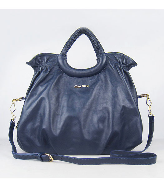 Miu Miu Large Tote Bag Dark Blue Lambskin Leather