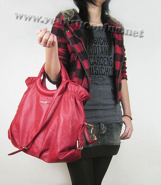 Miu Miu Large Tote Bag Red Lambskin Leather-8