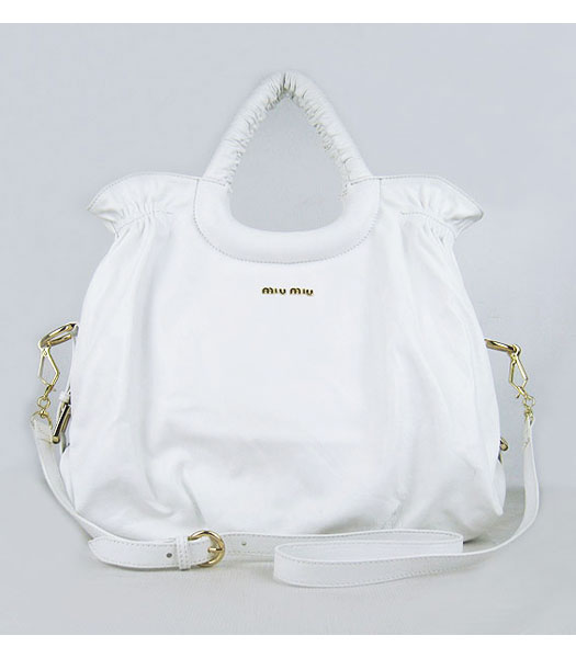 Miu Miu Large Tote Bag White Lambskin Leather