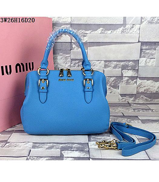 Miu Miu Light Blue Grainy Sheepskin Leather Top Handle Bag