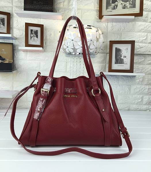 Miu Miu Litchi Veins Jujube Red Leather Shoulder Bag