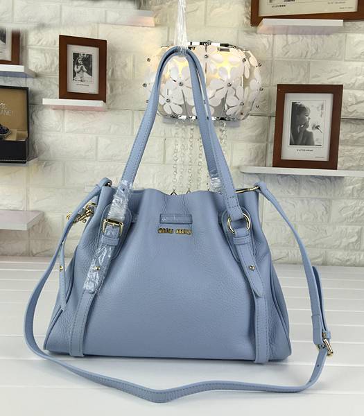 Miu Miu Litchi Veins Light Blue Leather Shoulder Bag