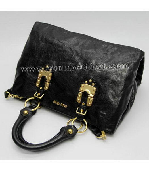 Miu Miu Magnetic Clasp Shined Tote Bag in Black-4