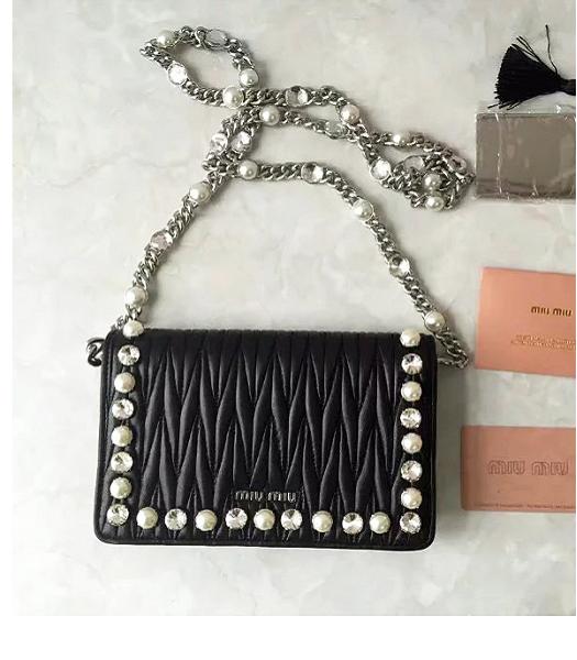 Miu Miu Matelasse Black Original Leather Pearls Chains Bag