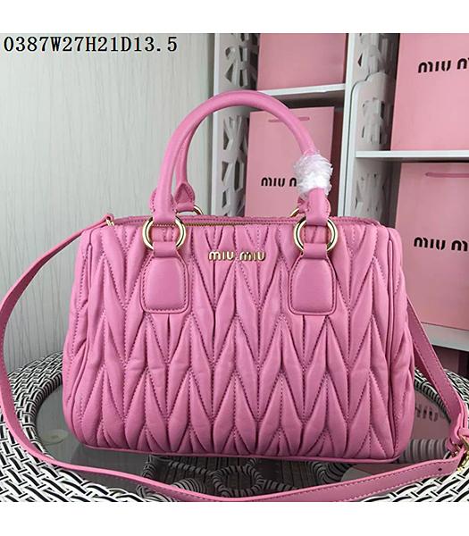 Miu Miu Matelasse Cherry Pink Leather Designer Tote Bag 0387