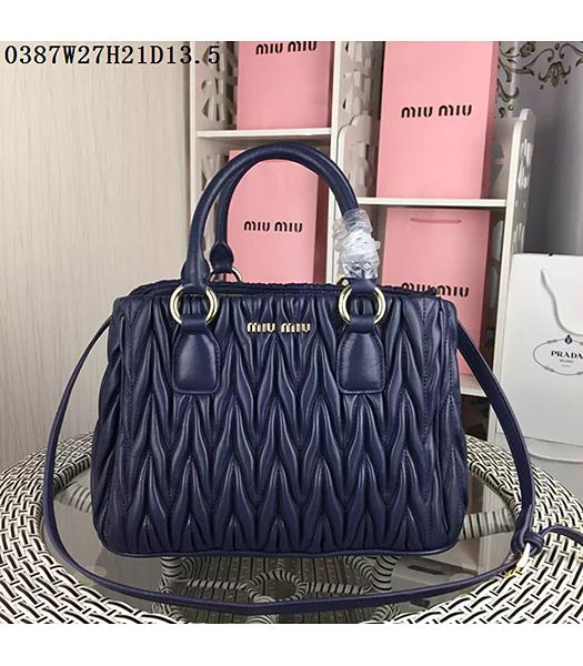 Miu Miu Matelasse Deep Blue Leather Designer Tote Bag 0387