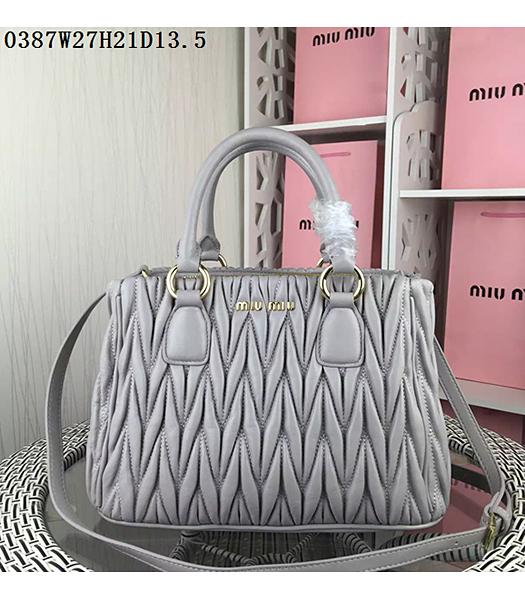 Miu Miu Matelasse Grey Leather Designer Tote Bag 0387