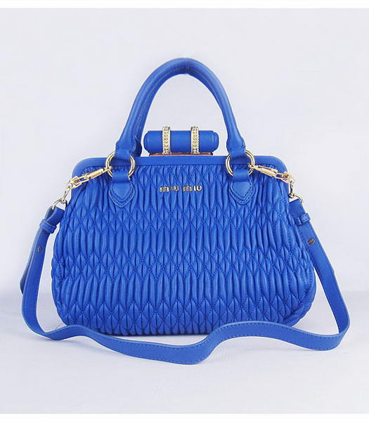 Miu Miu Matelasse Leather Frame Tote Bag in Blue