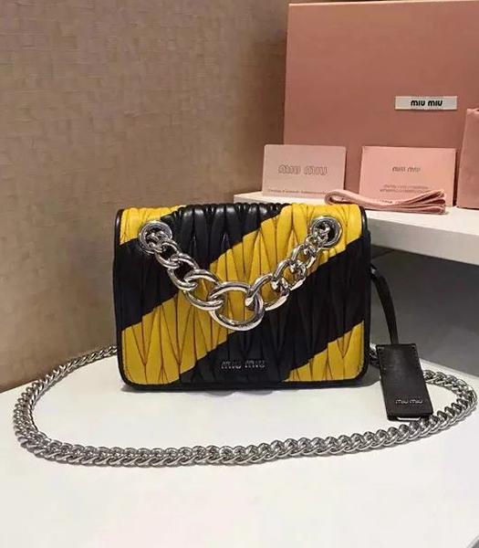 Miu Miu Matelasse Leather Small Chain Bag 5BD016 Black&Yellow