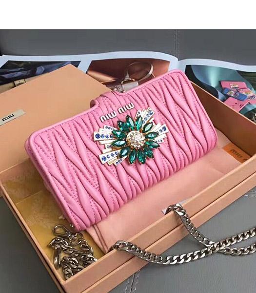 Miu Miu Matelasse Original Leather Rhinestone Small Bag Pink
