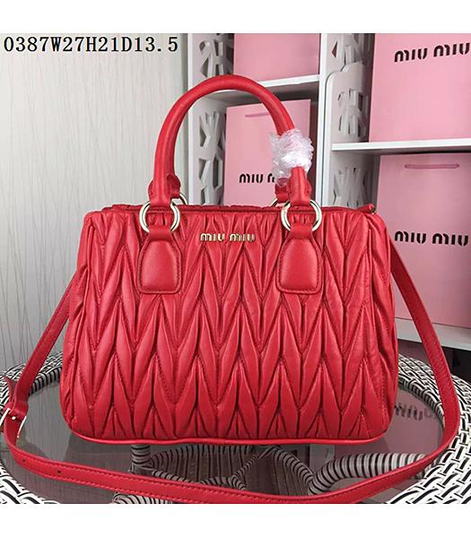 Miu Miu Matelasse Red Leather Designer Tote Bag 0387