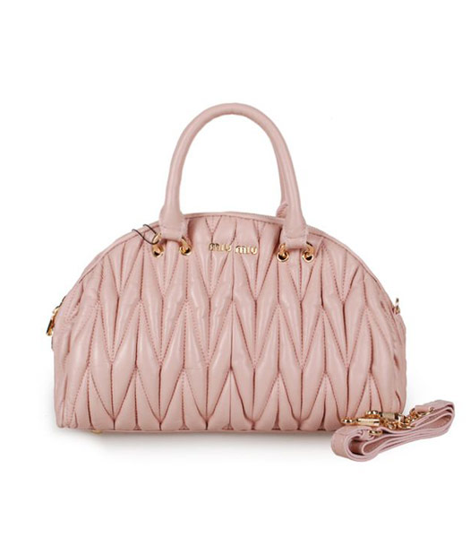 Miu Miu Medium Bowler Bag In Pink Matelasse Lambskin Leather